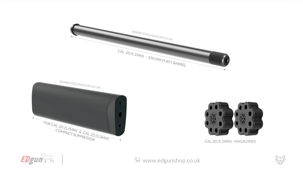 Lothar Walther · Leshiy 2 · Barrel Kit · 250 mm (9.85").20 (5.1MM) / 2- BLACK / STANDARD SUPPRESOR