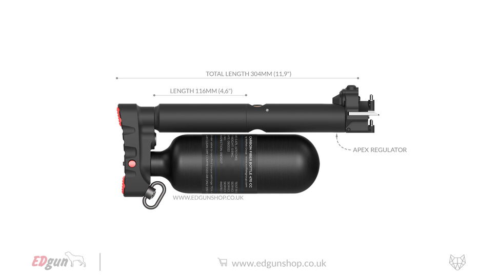 EDgun · Leshiy 2 · Butt with Carbon Fiber Bottle470cc (with 16mm pin lock) / 116mm (4.6") / .22 (5.5 mm)