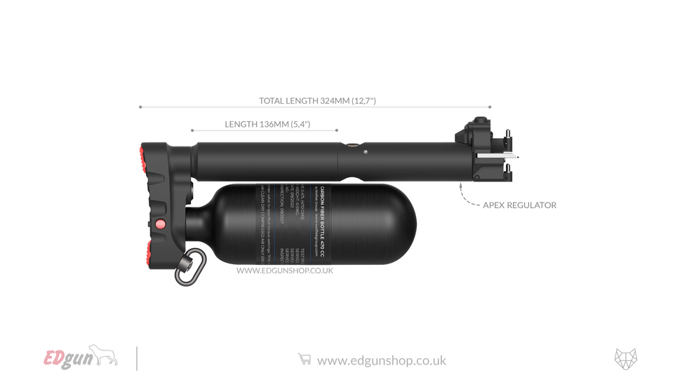 EDgun · Leshiy 2 · Butt with Carbon Fiber Bottle470cc (with 16mm pin lock) / 136mm (5.4") / .25 (6.35 mm)