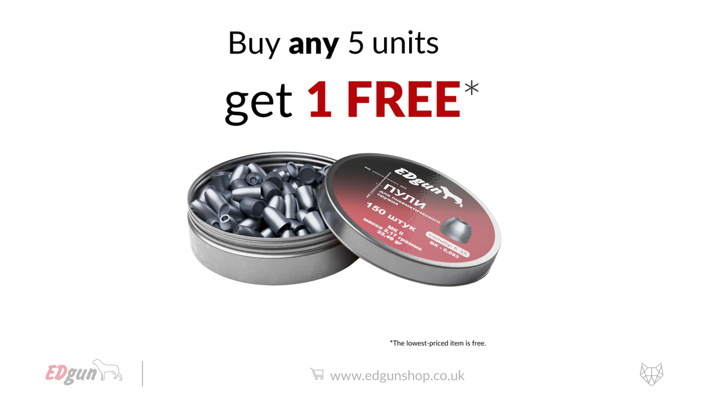 EDgun · KnockOut Slugs · Cal .250 (6.35mm) · Weight 2.17g (33.49gr) · MKII