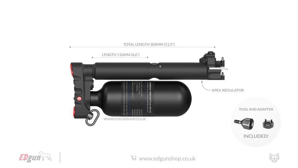 Leshiy 2 Butt with Carbon Fiber bottle470cc (with 16mm pin lock) / 116mm (4.6") / .20 (5.0 mm)