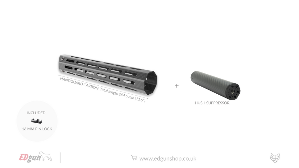 EDgun · Carbon Fiber Handguard294.5 mm / No / Yes: Hush Suppressor (endcaps included)