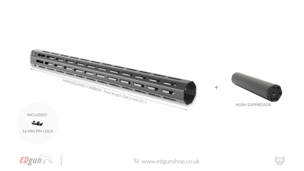 EDgun · Carbon Fiber Handguard534.5 mm / No / Yes: Hush Suppressor (endcaps included)