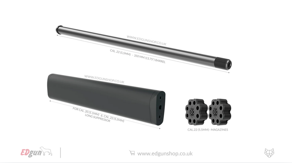 Kit 350 mm (13.75") Lothar Walther · Leshiy 2.22 (5.5MM) / 2- BLACK / LONG SUPPRESSOR